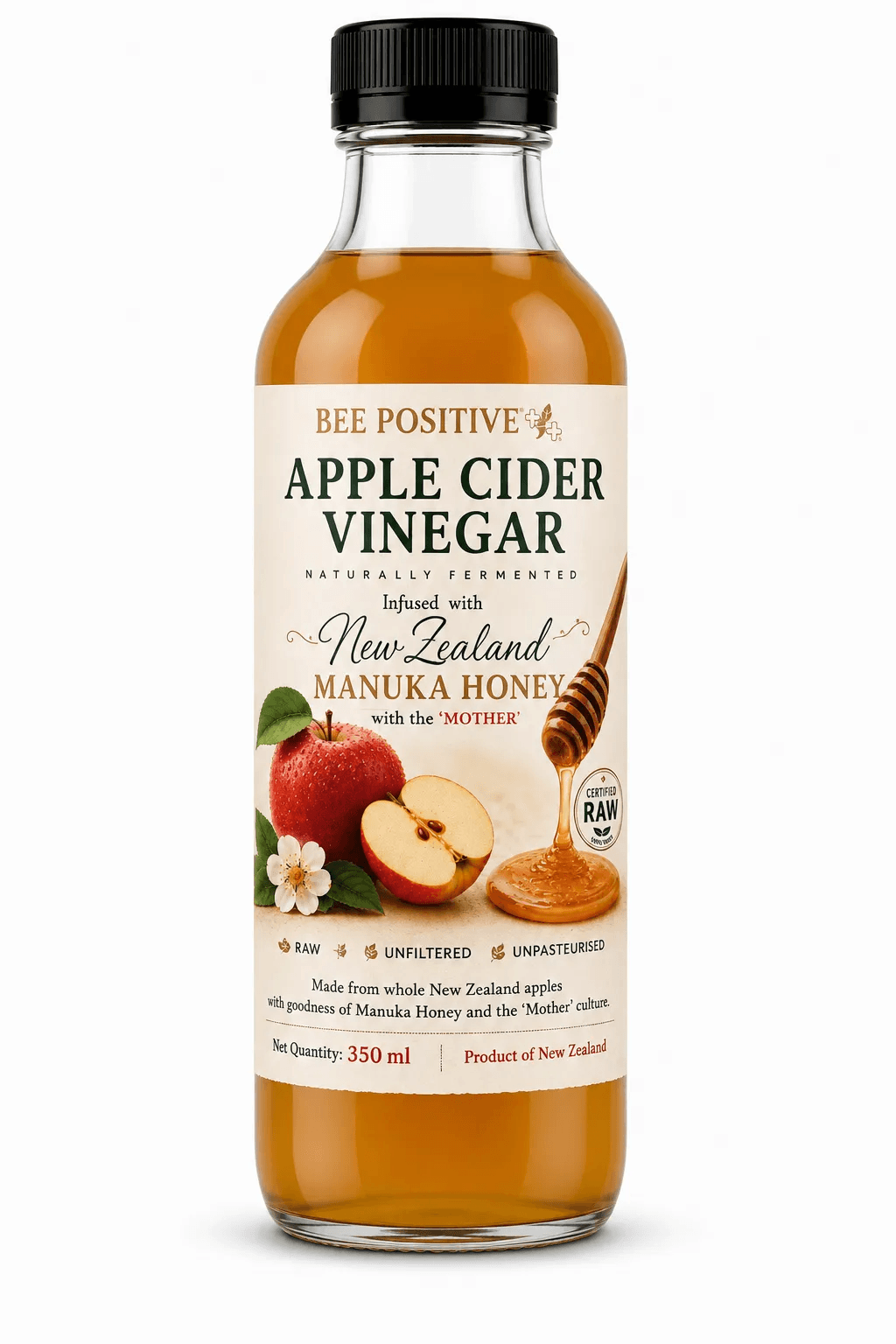 Bee Positive Organic Apple Cider Vinegar with Raw Manuka Honey 5%